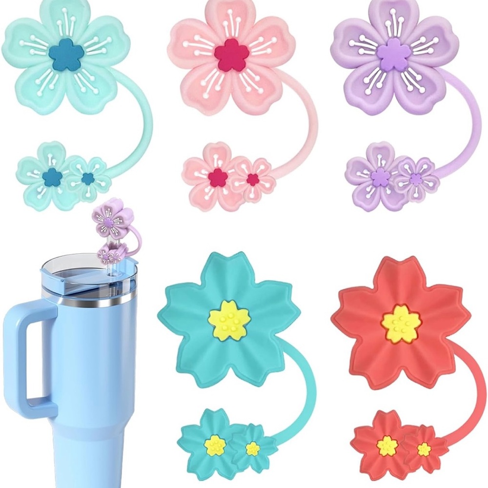 Floral Silicone Straw topper  Accessories 5pc